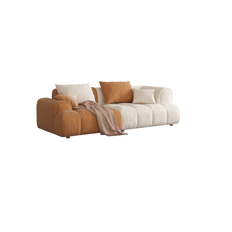 Recessed Arm Sofa & Chaise Orange/beige Velvet Sofa - 24.8" H