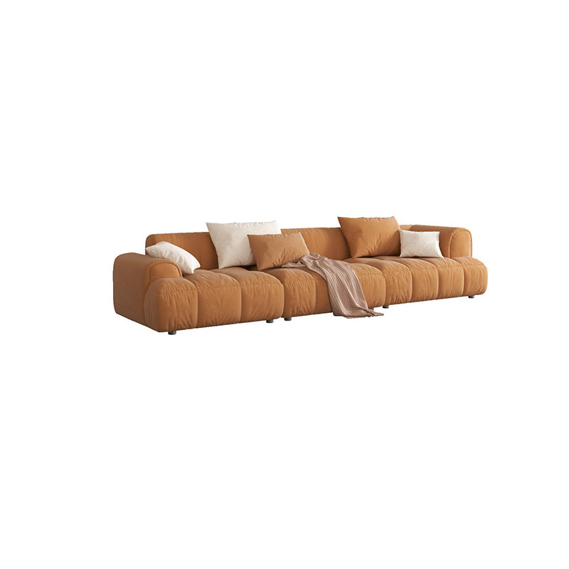Recessed Arm Sofa & Chaise Orange/beige Velvet Sofa - 24.8" H