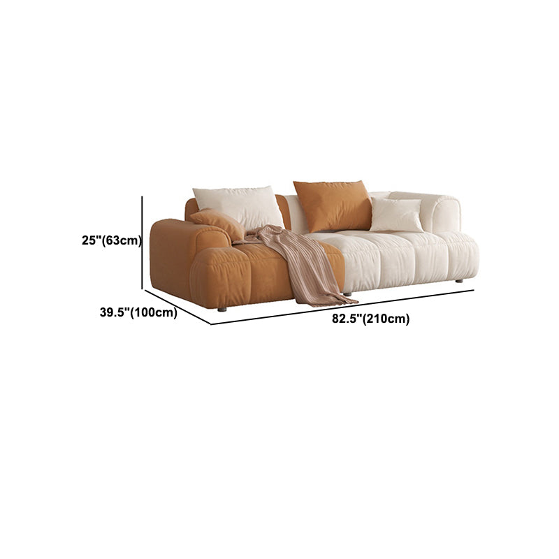 Recessed Arm Sofa & Chaise Orange/beige Velvet Sofa - 24.8" H