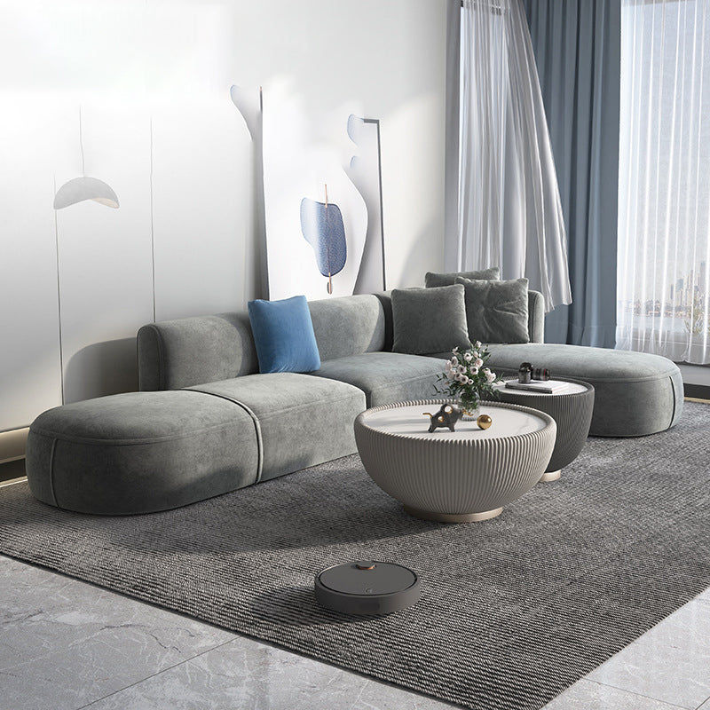 Canapé en velours gris avec chaise 68,9 "d canapé de bras carré avec oreillers