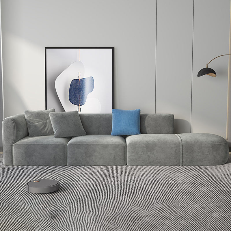 Canapé en velours gris avec chaise 68,9 "d canapé de bras carré avec oreillers