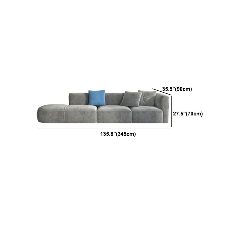 Canapé en velours gris avec chaise 68,9 "d canapé de bras carré avec oreillers