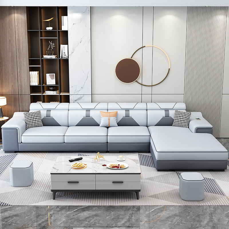 Modern U Faux Leather Sofa with Chaise Recessed Arm Sofa -71.26" D