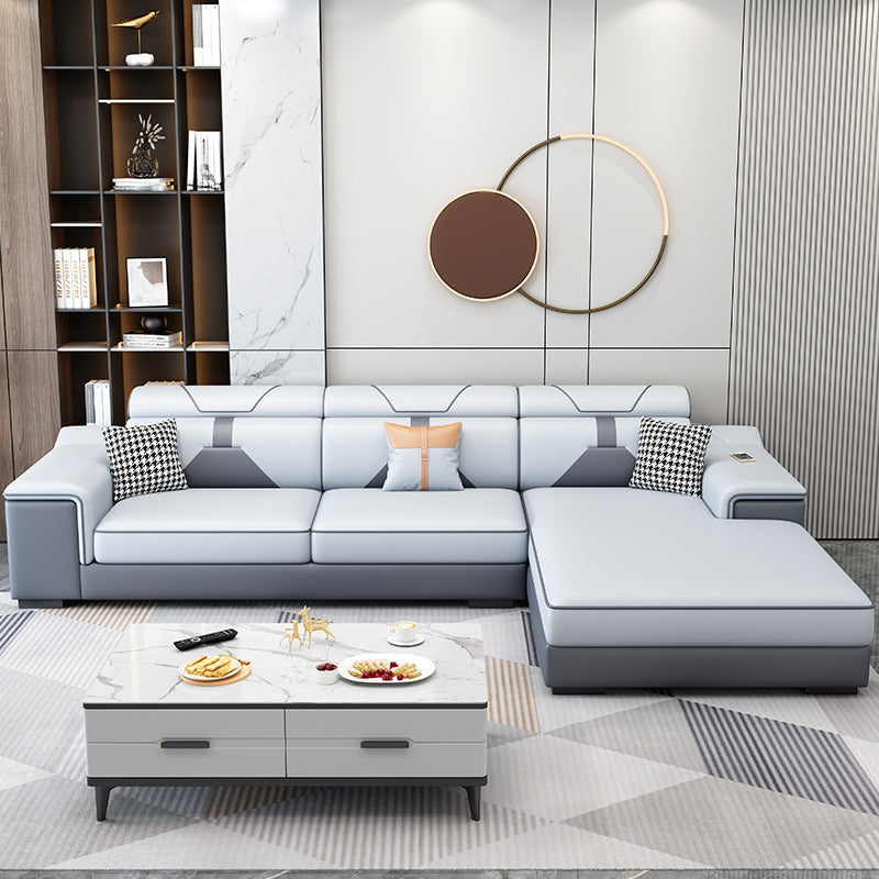 Modern U Faux Leather Sofa with Chaise Recessed Arm Sofa -71.26" D