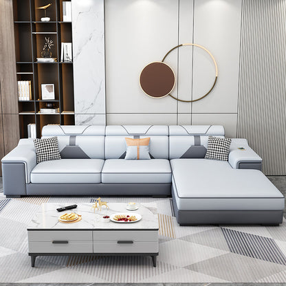 Modern U Faux Leather Sofa with Chaise Recessed Arm Sofa -71.26" D