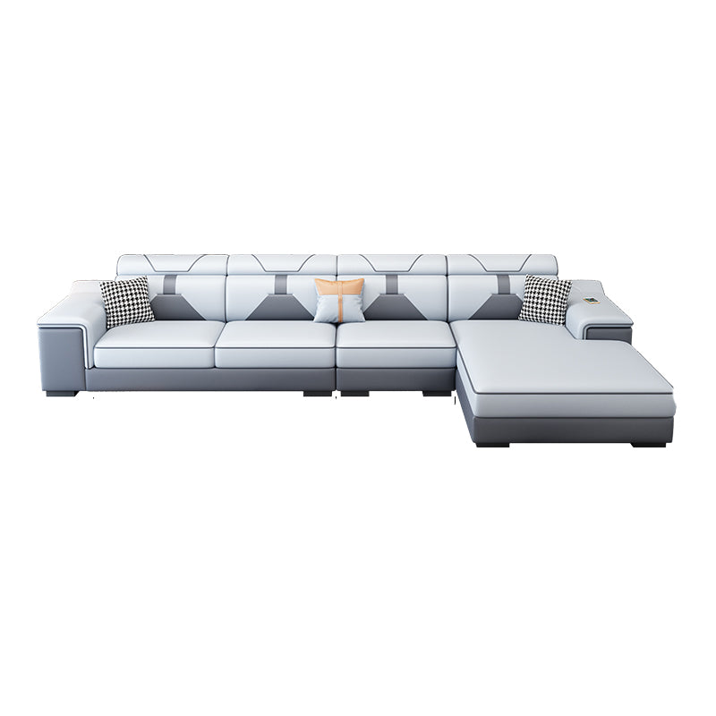 Modern U Faux Leather Sofa with Chaise Recessed Arm Sofa -71.26" D