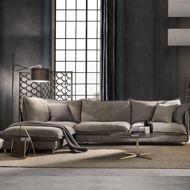 リネンスクエアアームソファ＆チャイズリバーシブルモダンクッションルースバックソファ