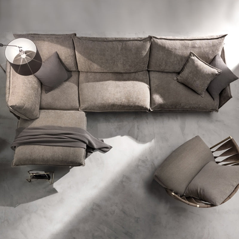 リネンスクエアアームソファ＆チャイズリバーシブルモダンクッションルースバックソファ