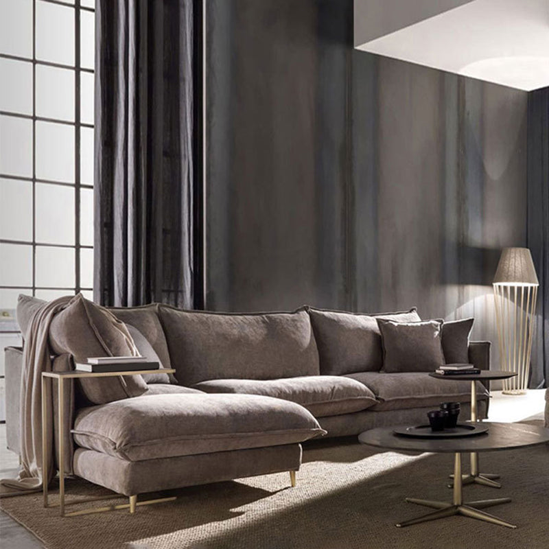 リネンスクエアアームソファ＆チャイズリバーシブルモダンクッションルースバックソファ