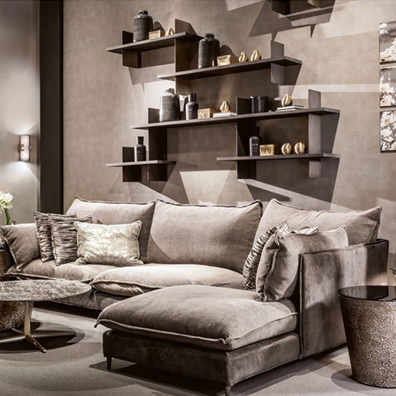 リネンスクエアアームソファ＆チャイズリバーシブルモダンクッションルースバックソファ