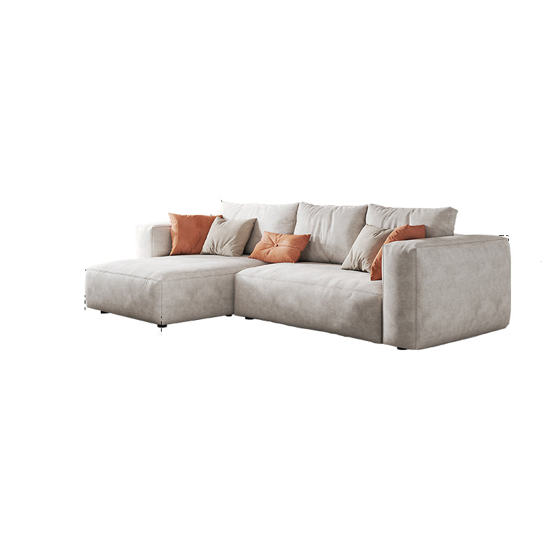 Sofá de brazo cuadrado de cuero falso con chaise moderno sofá de espalda suelta en gris