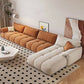 Tufted Loose Back Sofa with Chaise Nordic Pillow Top Arm Sofa in Orange and White Clearhalo 'furn' 'furn_sectionals' 'Furniture' 'Living Room Furniture' 'Sectionals' 5566286