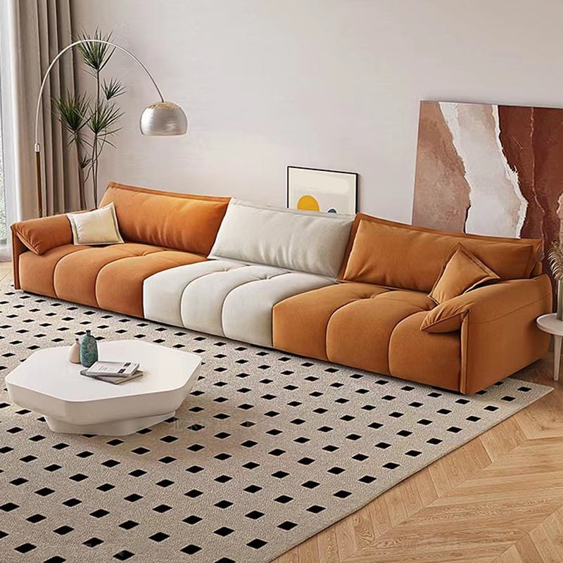 Tufted Loose Back Sofa with Chaise Nordic Pillow Top Arm Sofa in Orange and White Clearhalo 'furn' 'furn_sectionals' 'Furniture' 'Living Room Furniture' 'Sectionals' 5566287