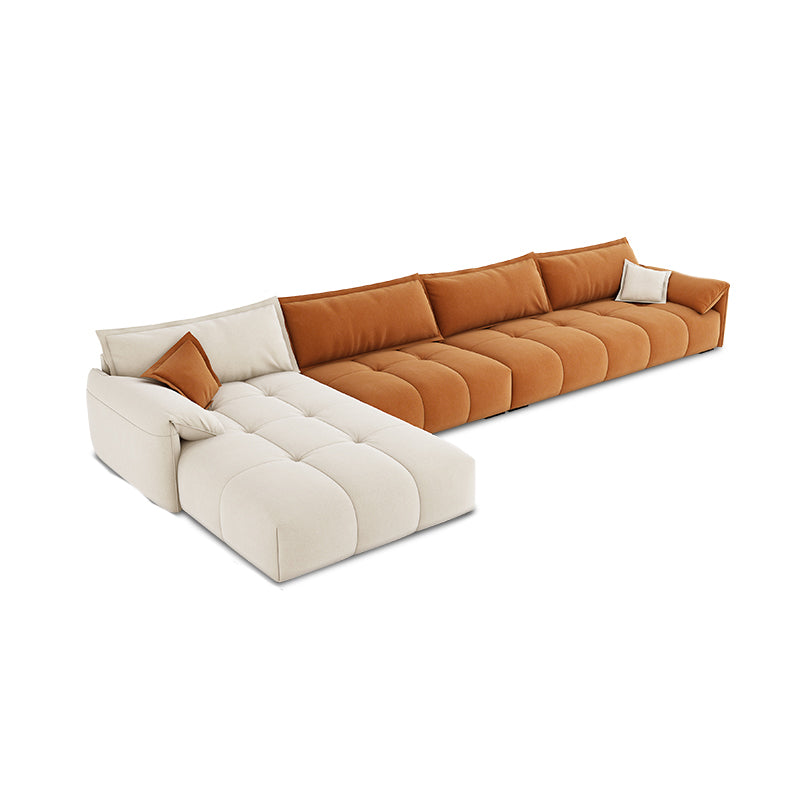 Tufted Loose Back Sofa with Chaise Nordic Pillow Top Arm Sofa in Orange and White 146"L x 71"W x 35"H Left Clearhalo 'furn' 'furn_sectionals' 'Furniture' 'Living Room Furniture' 'Sectionals' 5566295
