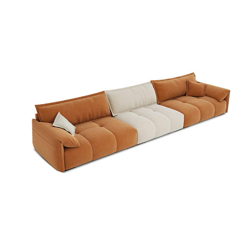 Tufted Loose Back Sofa with Chaise Nordic Pillow Top Arm Sofa in Orange and White 150"L x 39"W x 35.5"H Horizontal Clearhalo 'furn' 'furn_sectionals' 'Furniture' 'Living Room Furniture' 'Sectionals' 5566297