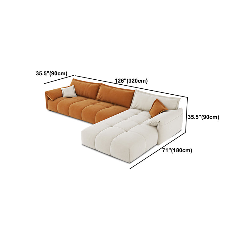 Tufted Loose Back Sofa with Chaise Nordic Pillow Top Arm Sofa in Orange and White Clearhalo 'furn' 'furn_sectionals' 'Furniture' 'Living Room Furniture' 'Sectionals' 5566301