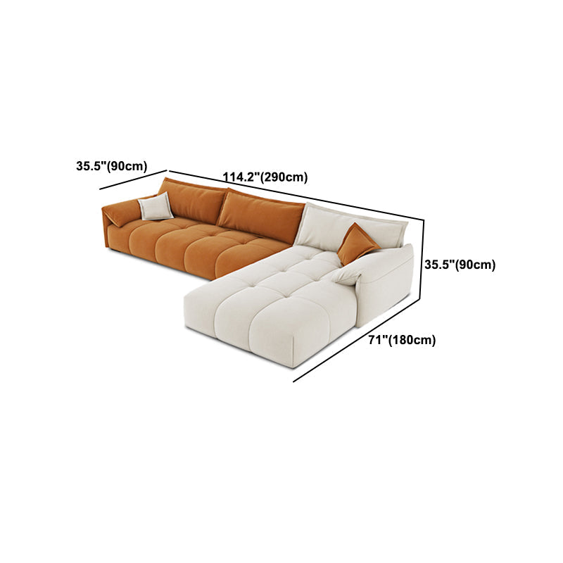 Tufted Loose Back Sofa with Chaise Nordic Pillow Top Arm Sofa in Orange and White Clearhalo 'furn' 'furn_sectionals' 'Furniture' 'Living Room Furniture' 'Sectionals' 5566303