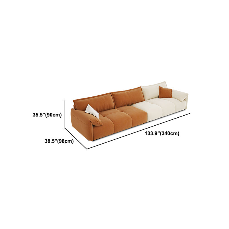 Tufted Loose Back Sofa with Chaise Nordic Pillow Top Arm Sofa in Orange and White Clearhalo 'furn' 'furn_sectionals' 'Furniture' 'Living Room Furniture' 'Sectionals' 5566313