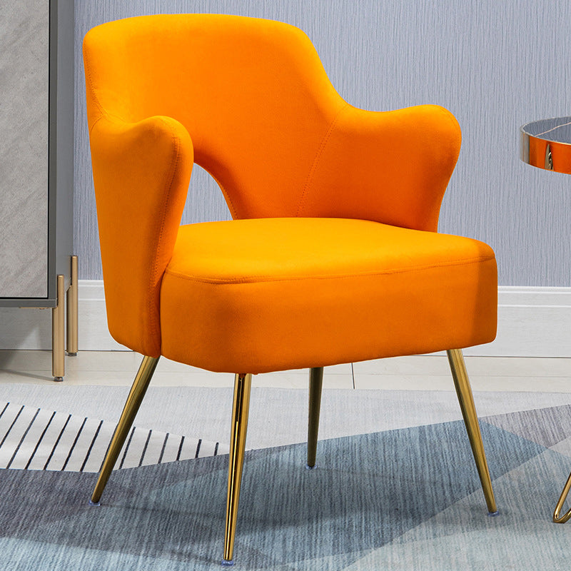 23.62"W x 23.62"D Velvet/Leather Side Chair Brass Four Legs Accent Chair Orange Velvet Clearhalo 'Accent Chairs' 'accent_chairs' 'Chairs & Seating' 'furn' 'furn_accent_chairs' 'Furniture' 'Living Room Furniture' 5566449