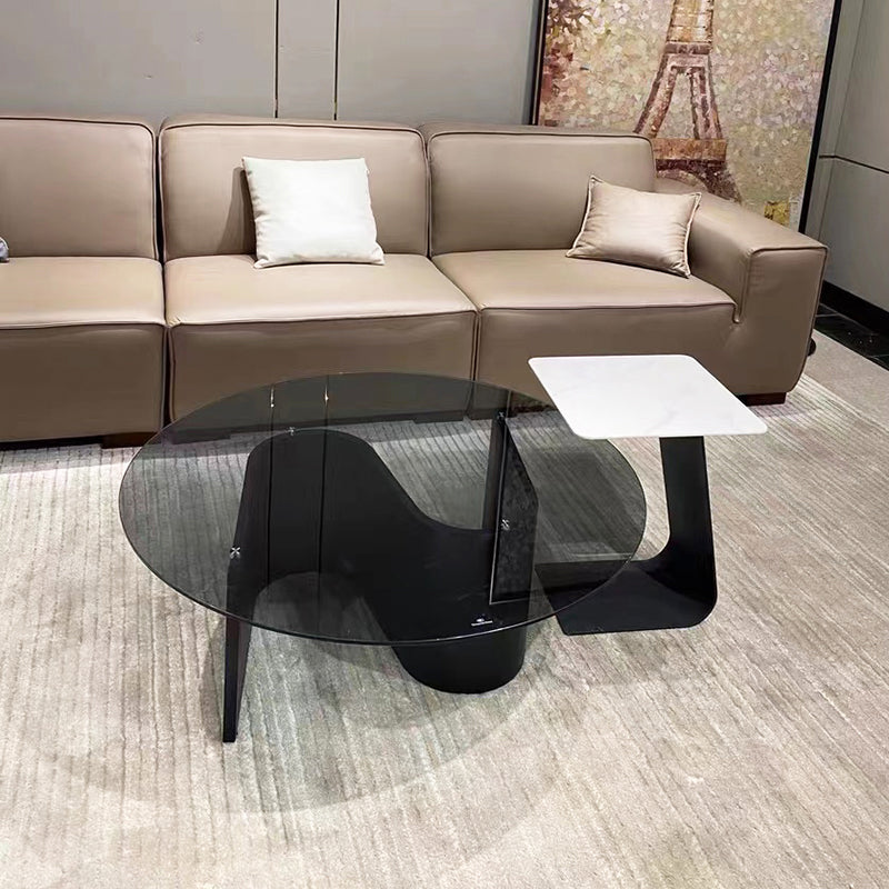 テンペレッドガラストップカクテルテーブルリビングルーム用のコーヒーテーブルラウンドテーブル