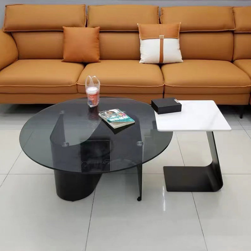 テンペレッドガラストップカクテルテーブルリビングルーム用のコーヒーテーブルラウンドテーブル