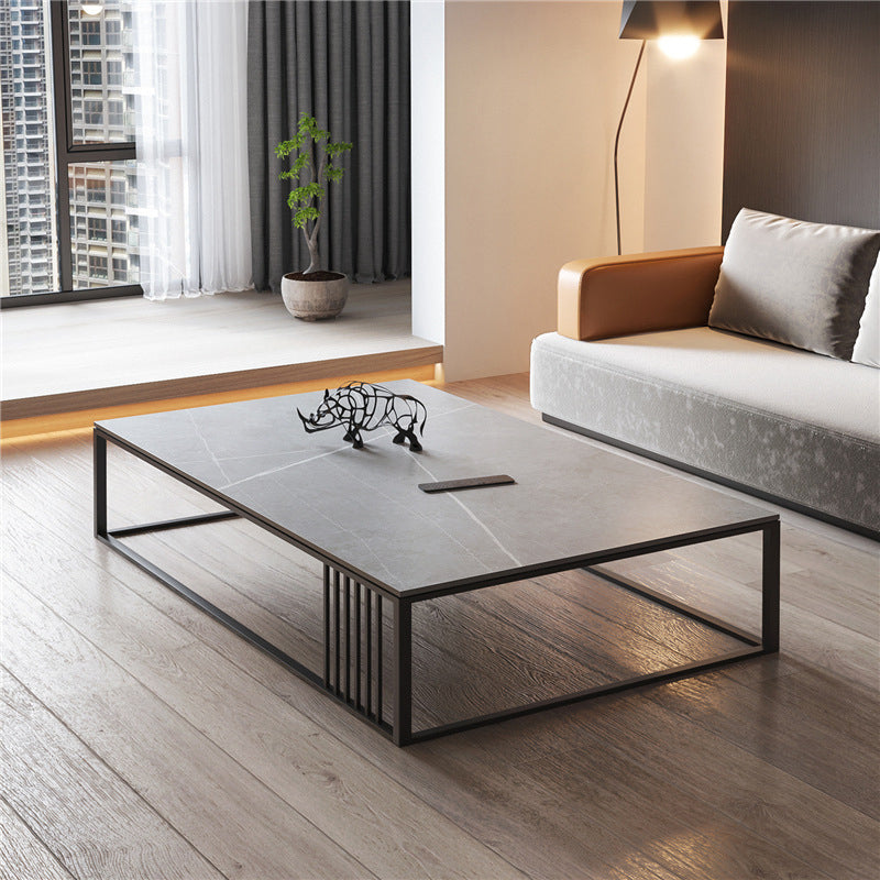 Glam 16.5" H Rectangle/Square Slate Coffee Table Steel Frame Cocktail Table Clearhalo 'Coffee & Accent Tables' 'Coffee Tables' 'coffee_tables' 'furn' 'furn_coffee_tables' 'Furniture' 'Living Room Furniture' 5566801
