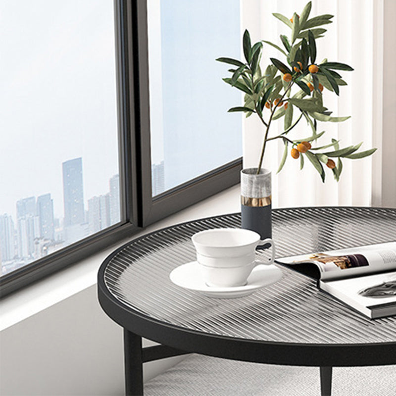 11.8 "Hモダンラウンドガラスコーヒーテーブルアイアン3レッグカクテルテーブル