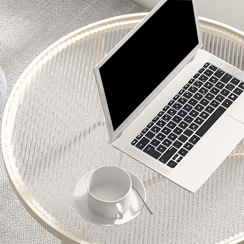 11.8 "Hモダンラウンドガラスコーヒーテーブルアイアン3レッグカクテルテーブル