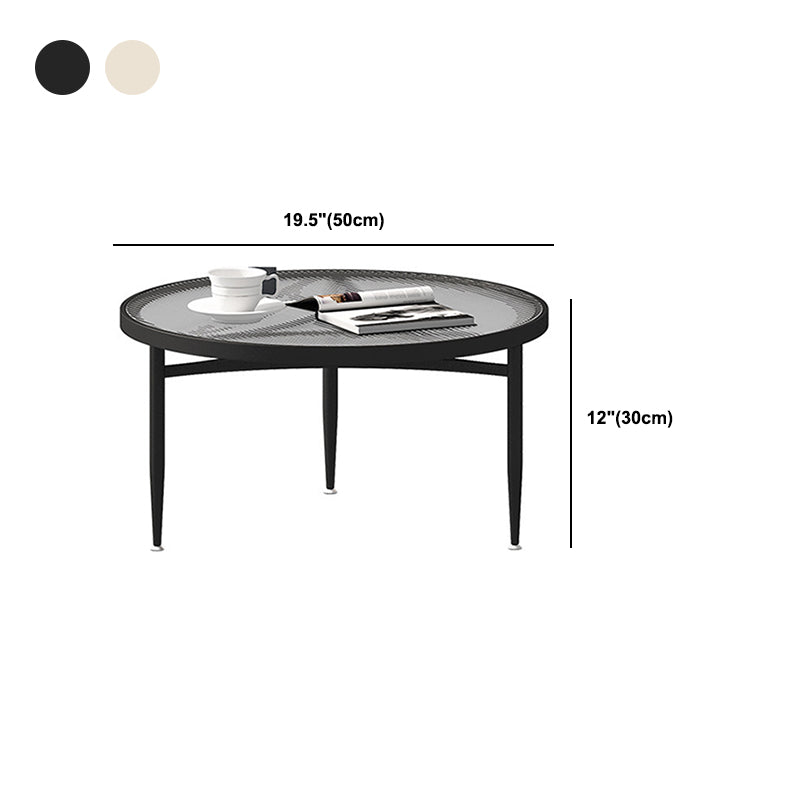 11.8 "Hモダンラウンドガラスコーヒーテーブルアイアン3レッグカクテルテーブル