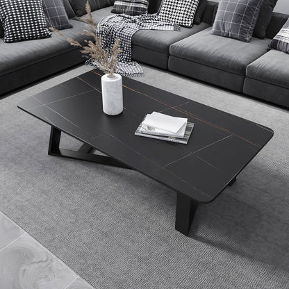 Cross Table Base Design Rectangular Slate Table Glam Style Coffee Table