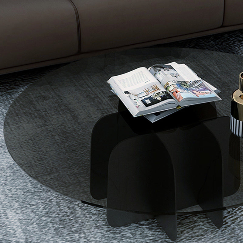 Modern Round Glass Coffee Table Iron Pedestal Cocktail Table Clearhalo 'Coffee & Accent Tables' 'Coffee Tables' 'coffee_tables' 'furn' 'furn_coffee_tables' 'Furniture' 'Living Room Furniture' 5566904