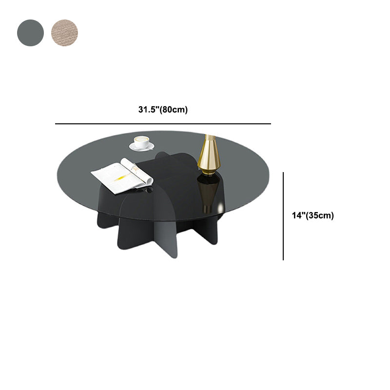 Modern Round Glass Coffee Table Iron Pedestal Cocktail Table Clearhalo 'Coffee & Accent Tables' 'Coffee Tables' 'coffee_tables' 'furn' 'furn_coffee_tables' 'Furniture' 'Living Room Furniture' 5566911