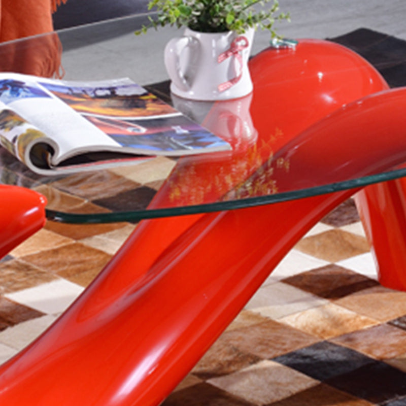 Single Glass-Topped Cocktail Table Oval Contemporary Coffee Table Clearhalo 'Coffee & Accent Tables' 'Coffee Tables' 'coffee_tables' 'furn' 'furn_coffee_tables' 'Furniture' 'Living Room Furniture' 5566926