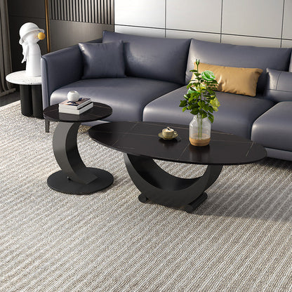 2 Piece Nesting Tables Oval Minimalist Modern Coffee Table Set Black Black Clearhalo 'Coffee & Accent Tables' 'Coffee Tables' 'coffee_tables' 'furn' 'furn_coffee_tables' 'Furniture' 'Living Room Furniture' 5566959