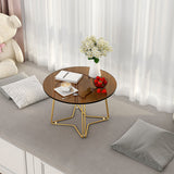 Modern 11.8" H Round Glass Coffee Table Iron Abstract Cocktail Table