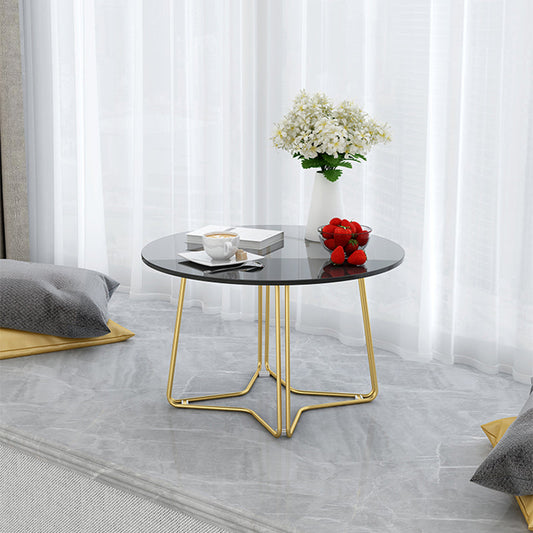 Modern 11.8" H Round Glass Coffee Table Iron Abstract Cocktail Table