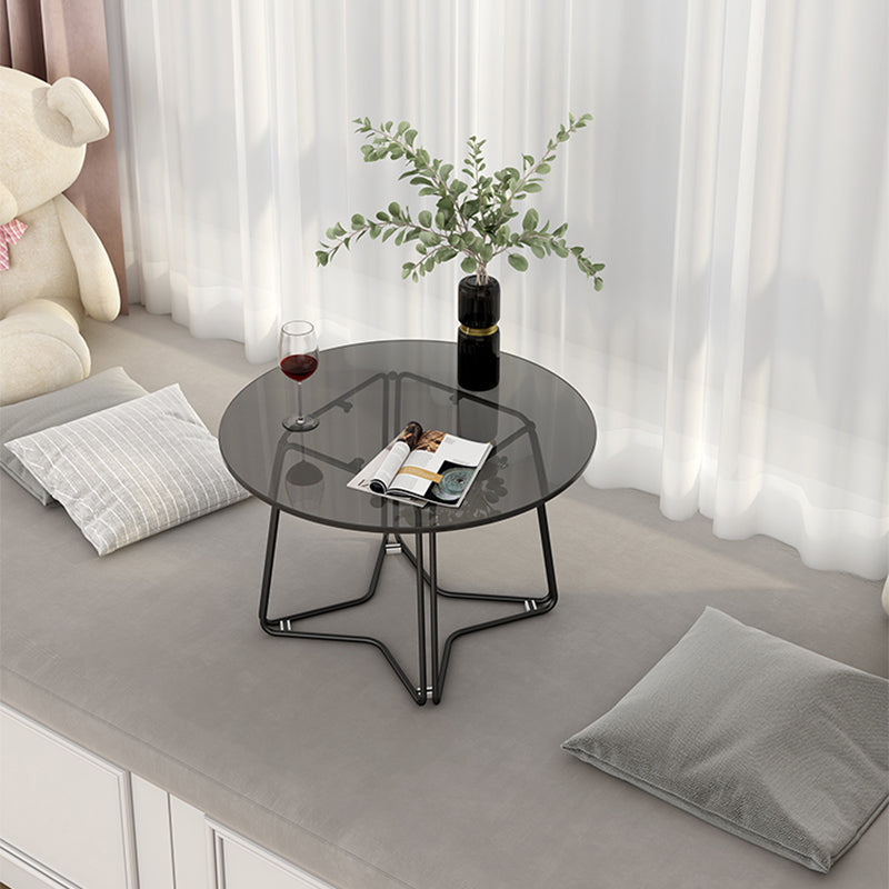Moderne 11,8 "H ronde glazen salontafel ijzeren abstracte cocktailtafel