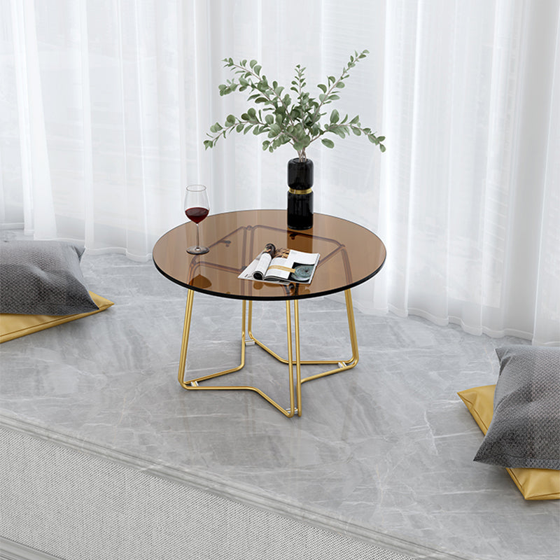 Moderne 11,8 "H ronde glazen salontafel ijzeren abstracte cocktailtafel