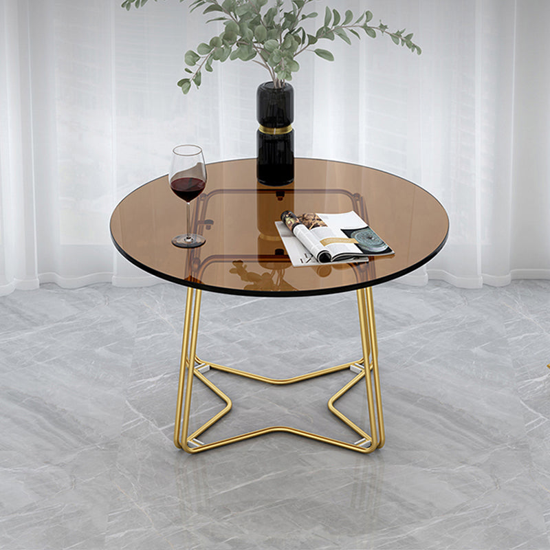Moderne 11,8 "H ronde glazen salontafel ijzeren abstracte cocktailtafel
