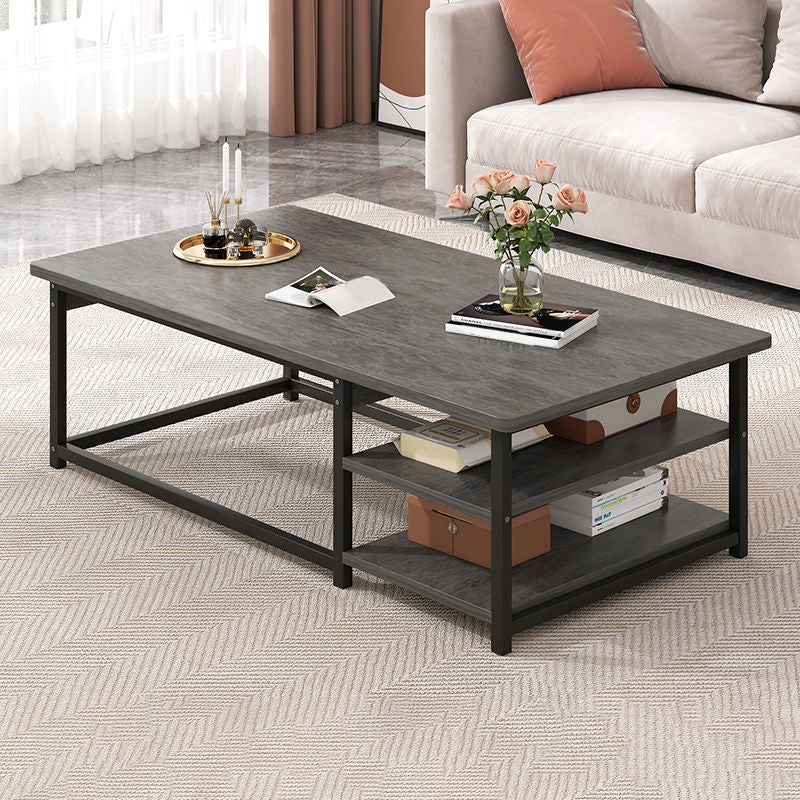 Coffee Table with Rectangular Black/gold Metal Base on 4 Legs Base 47"L x 24"W x 16.5"H Gray Shelves Included Clearhalo 'Coffee & Accent Tables' 'Coffee Tables' 'coffee_tables' 'furn' 'furn_coffee_tables' 'Furniture' 'Living Room Furniture' 5567001