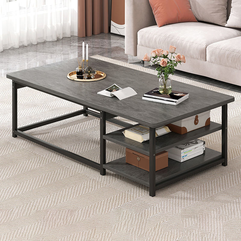 Coffee Table with Rectangular Black/gold Metal Base on 4 Legs Base 55"L x 24"W x 16.5"H Gray Shelves Included Clearhalo 'Coffee & Accent Tables' 'Coffee Tables' 'coffee_tables' 'furn' 'furn_coffee_tables' 'Furniture' 'Living Room Furniture' 5567004