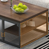 Coffee Table with Rectangular Black/gold Metal Base on 4 Legs Base Clearhalo 'Coffee & Accent Tables' 'Coffee Tables' 'coffee_tables' 'furn' 'furn_coffee_tables' 'Furniture' 'Living Room Furniture' 5567013
