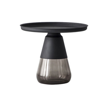 Mid-century Modern Style Round Metal Table with Glass Bottom Coffee Table 23.6"L x 23.6"W x 20.5"H Black Gray