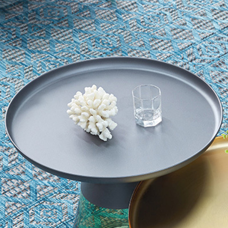 Mid-century Modern Style Round Metal Table with Glass Bottom Coffee Table