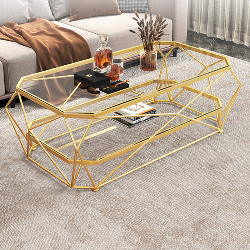 モダンスタイルの長方形のガラステーブルメタルボトムフレームフレームベースコーヒーテーブル