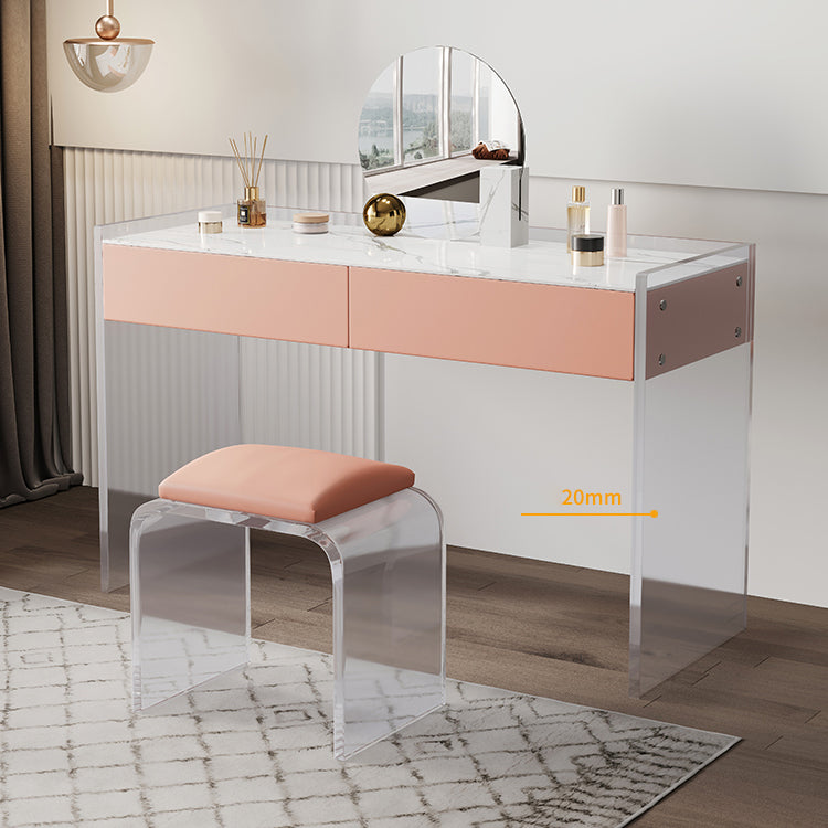 Marble /Acrylic Contemporary Makeup Vanity Set With 2 Drawer for Bedroom