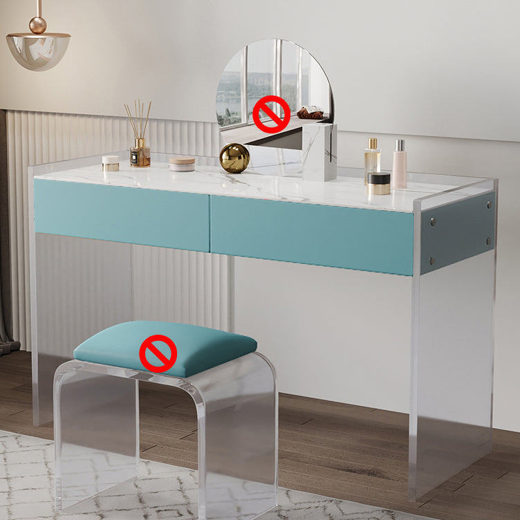Marble /Acrylic Contemporary Makeup Vanity Set With 2 Drawer for Bedroom