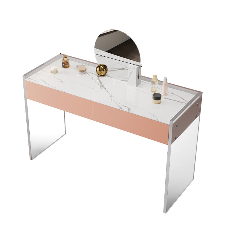 Marble /Acrylic Contemporary Makeup Vanity Set With 2 Drawer for Bedroom