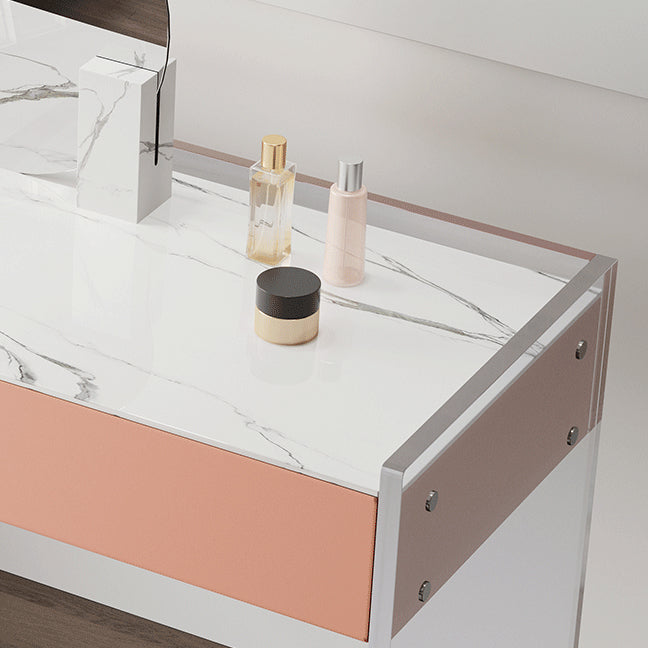 Marble /Acrylic Contemporary Makeup Vanity Set With 2 Drawer for Bedroom