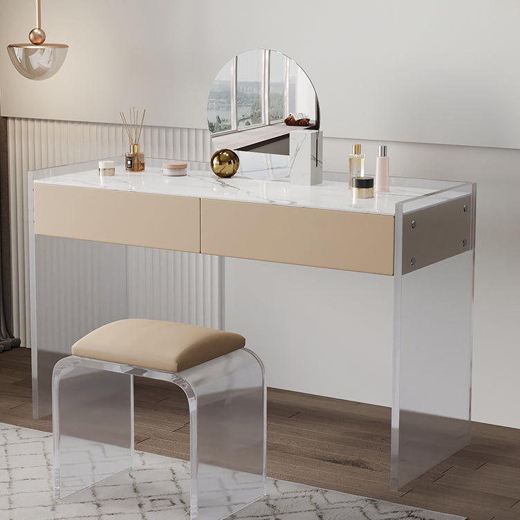 Juego de tocador de maquillaje contemporáneo de mármol /acrílico con 2 cajones para dormitorio